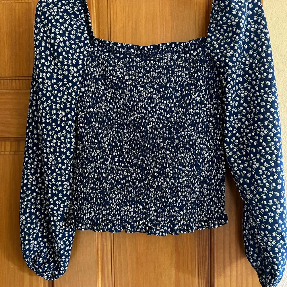 Floral Blue Smocked Women's Top